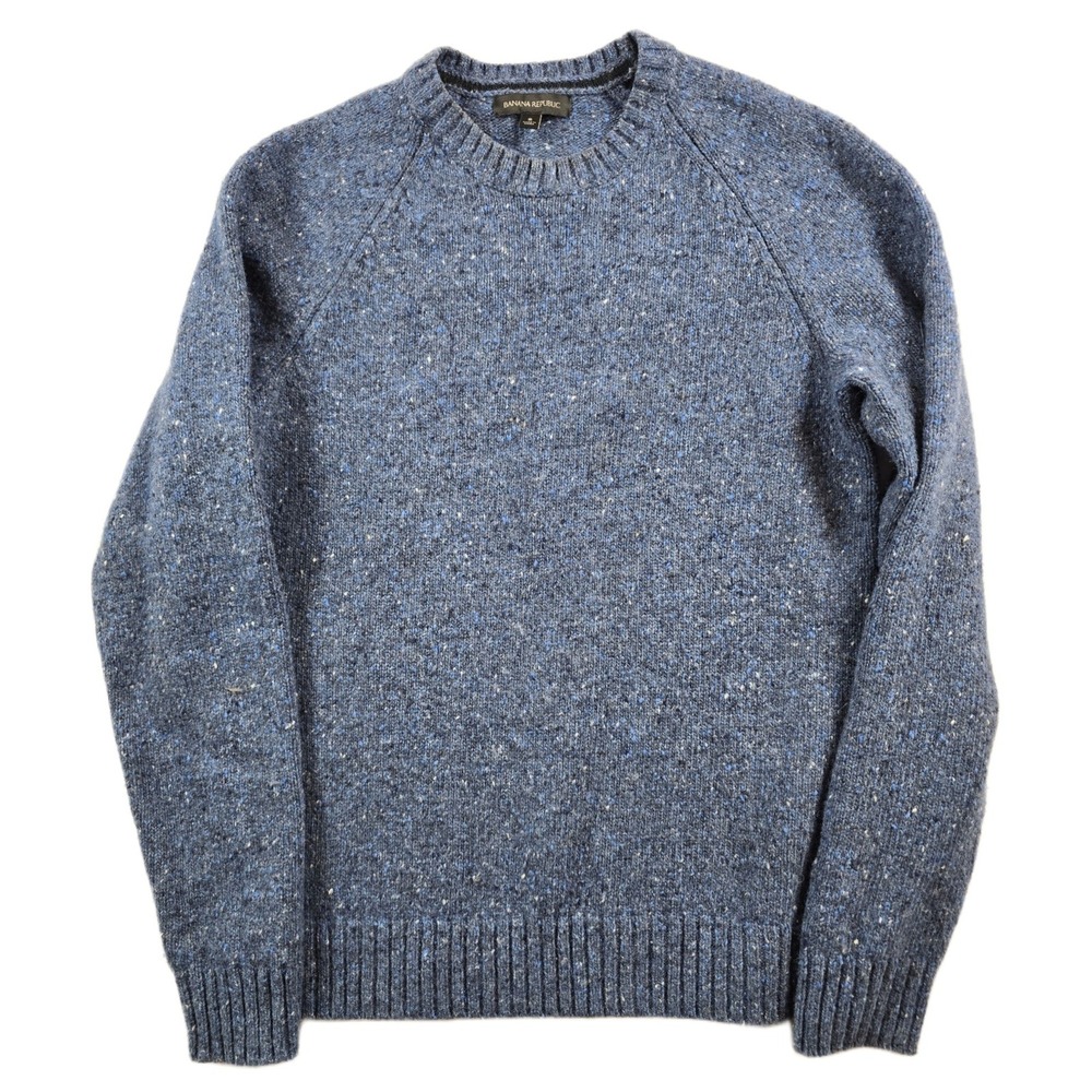 Banana Republic Sweater Mens Small Blue Wool Alpaca Donegal Knit Crewneck Raglan